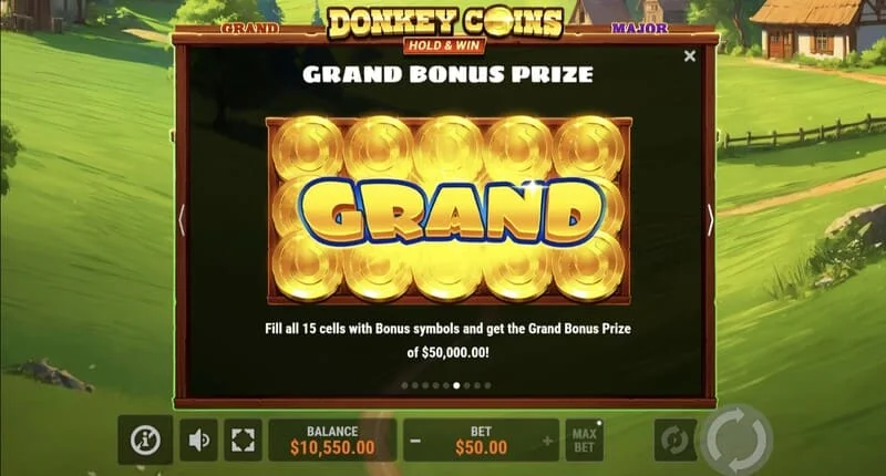 Donkey Coins Hold & Win - Mini, Minor, Major, Grand Jackpot ekranı